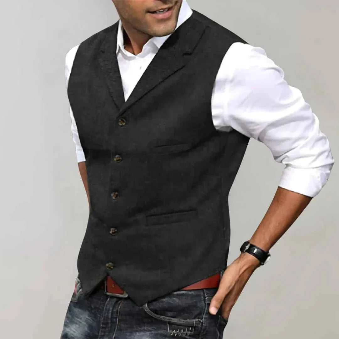 Barnaby | Waistcoat Navy Blue Wool Herringbone Tailored Fit for Men