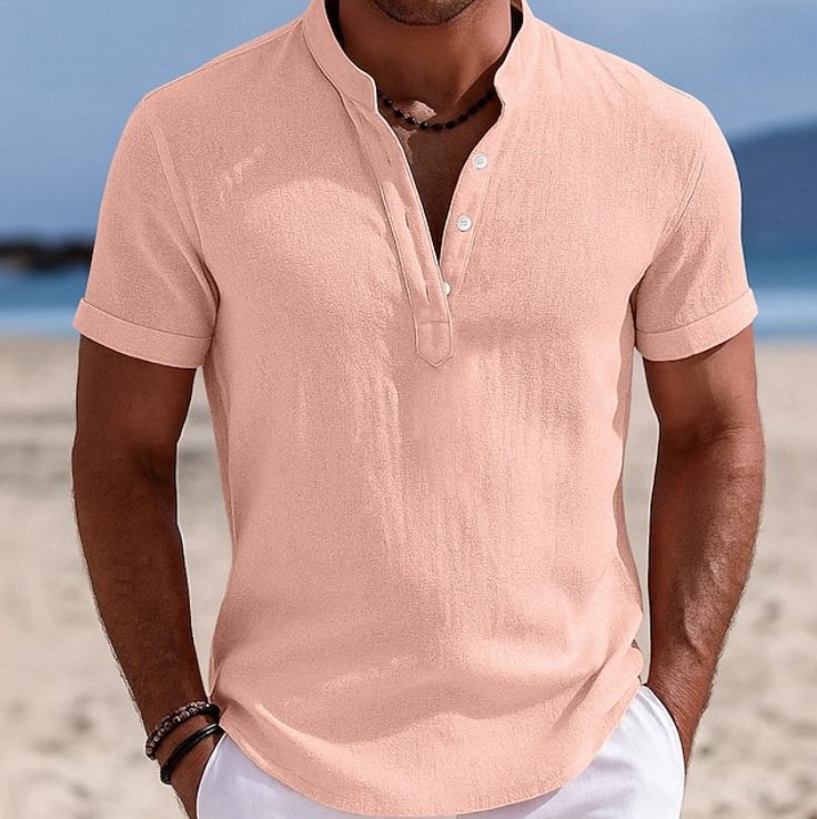 Harry | Linen Shirt Black Short Sleeve Henley for Men