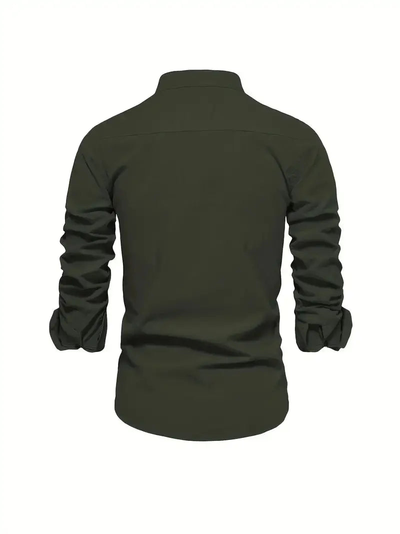 George | Shirt White Linen Stand Collar Long Sleeve for Men