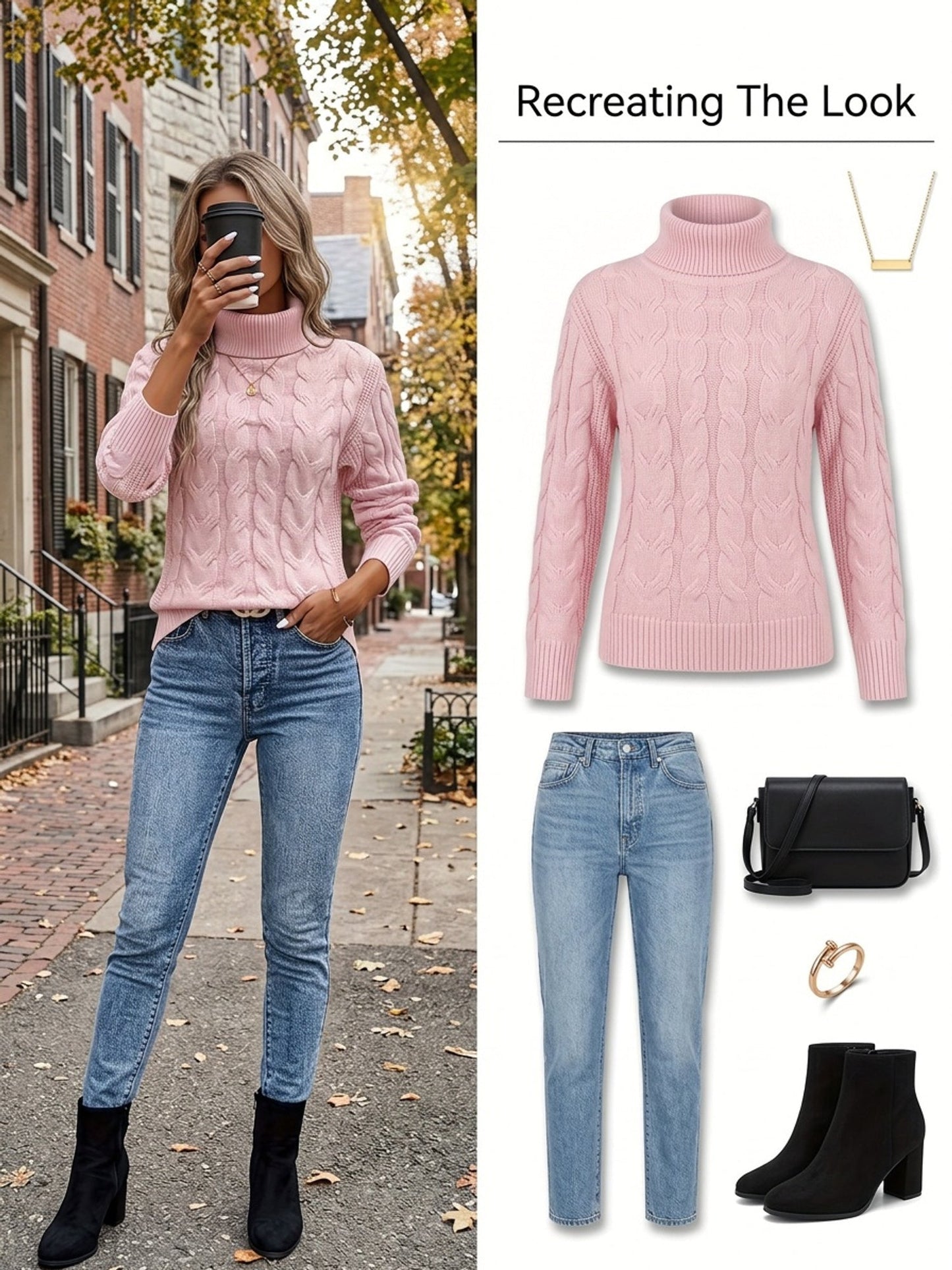 Olwen | Sweater Red Cable-Knit Turtleneck for Women