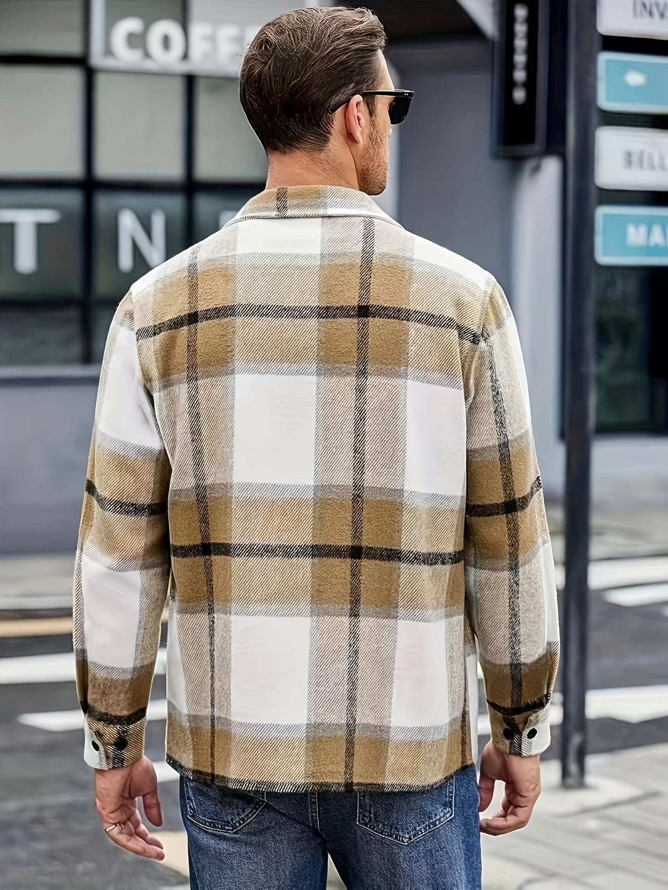 Ivor | Shirt Jacket Khaki Plaid Brushed Flannel for Men