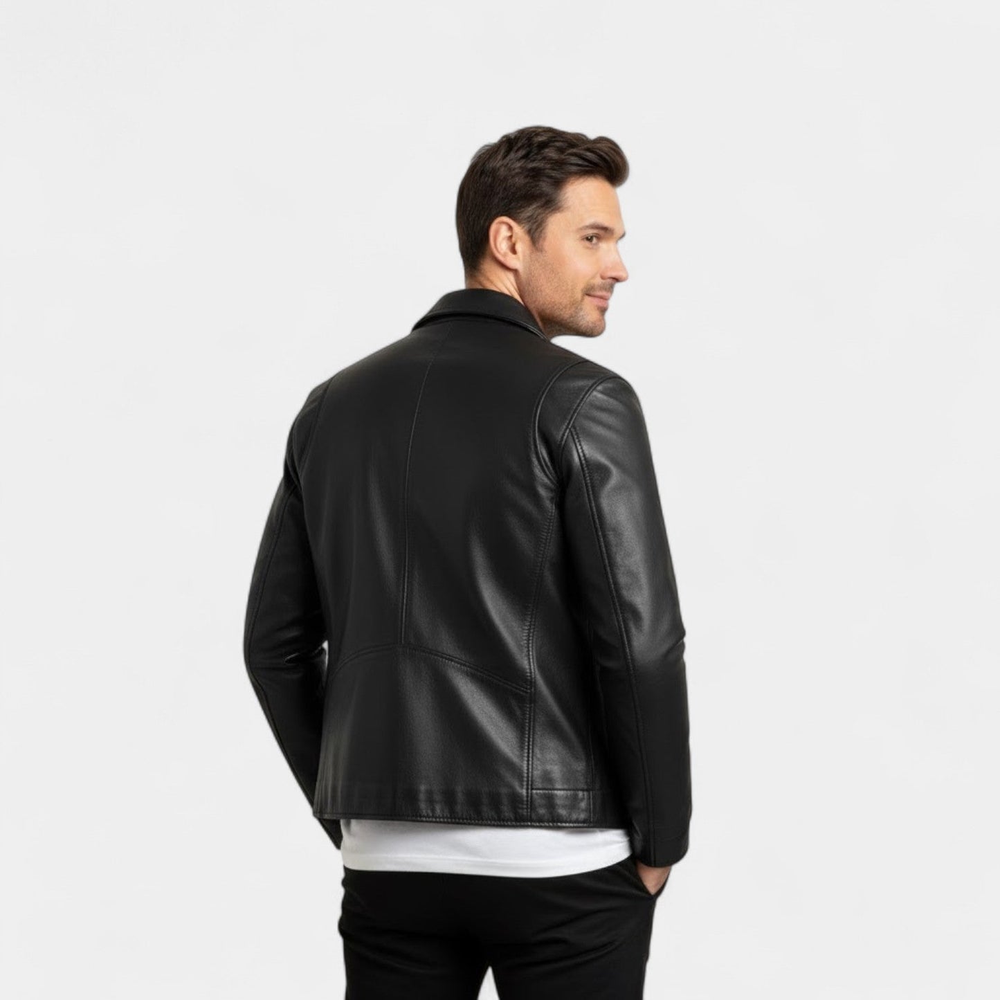 Reginald | Zip-Up Jacket Dark Brown Faux Leather Collared for Men