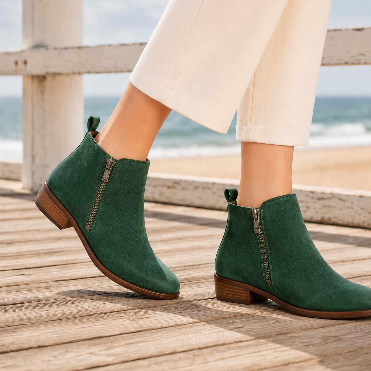 Bea | Ankle Boots Tan Faux Leather Side-Zip for Women