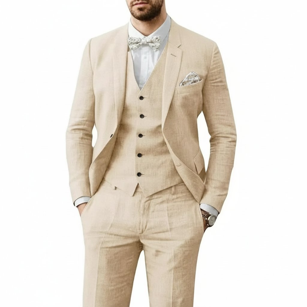 Florian | Suit Light Blue Linen Three-Piece Slim Fit for Men