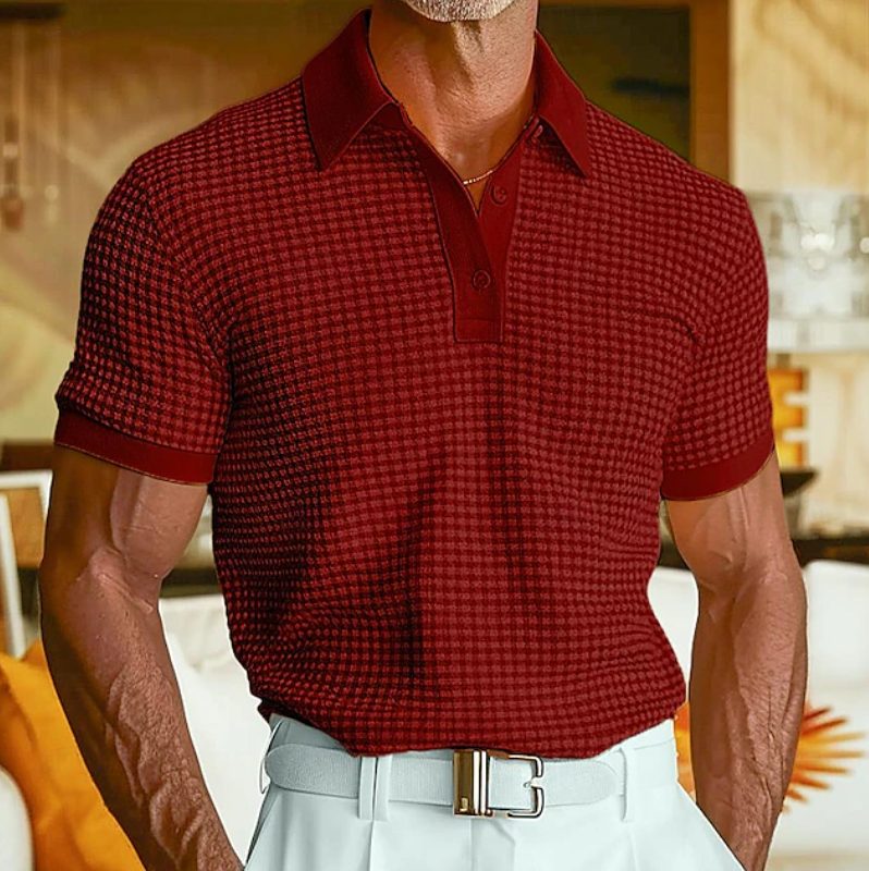 Percival | Polo Shirt Yellow Waffle Knit Short Sleeve for Men