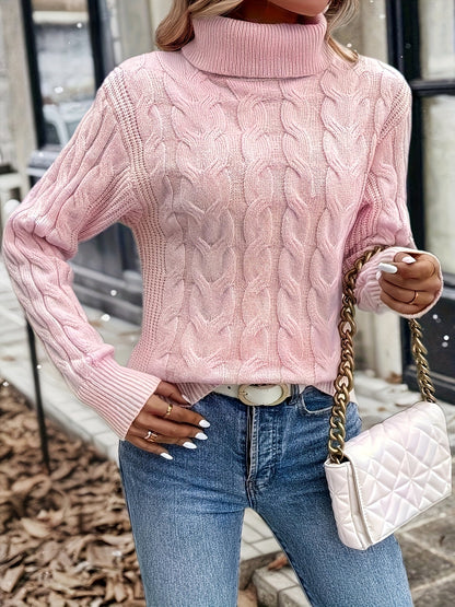 Olwen | Sweater Red Cable-Knit Turtleneck for Women