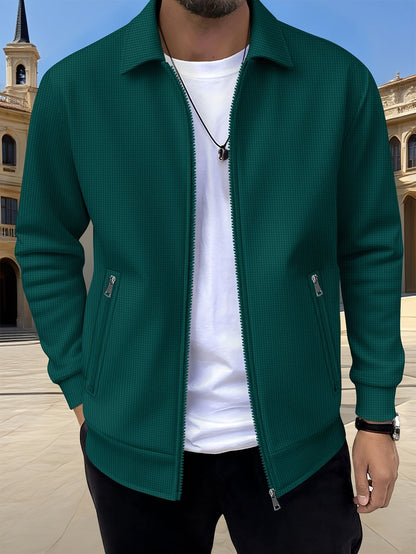 Lachlan | Zip-Up Jacket White Waffle Knit Collared for Men