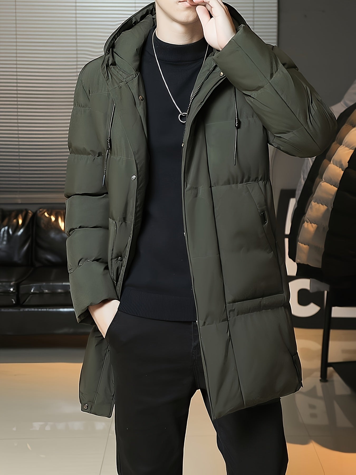 Wilhelmina | Longline Puffer Coat Black Hooded Quilted for Women