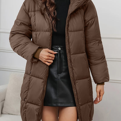 Saskia | Longline Puffer Coat Chocolate Brown Quilted Hooded for Women