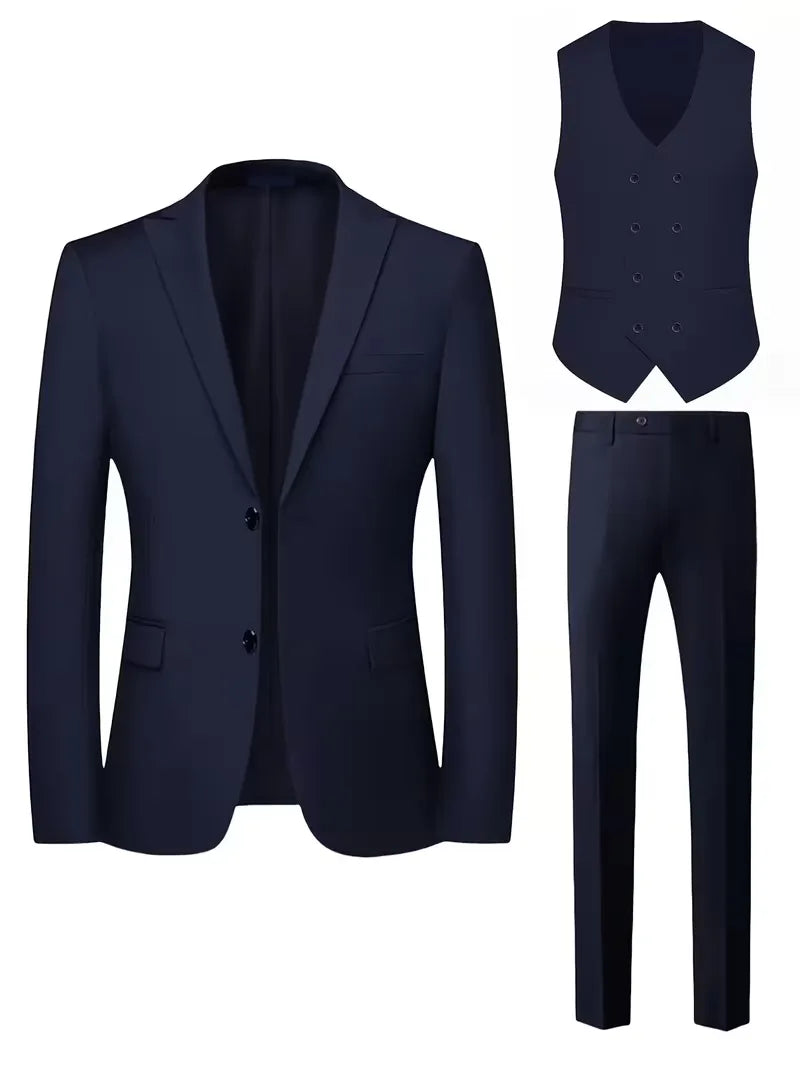 Nathaniel | Suit Black Slim Fit Three-Piece Double-Breasted Waistcoat for Men