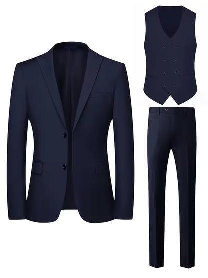 Nathaniel | Suit Black Slim Fit Three-Piece Double-Breasted Waistcoat for Men
