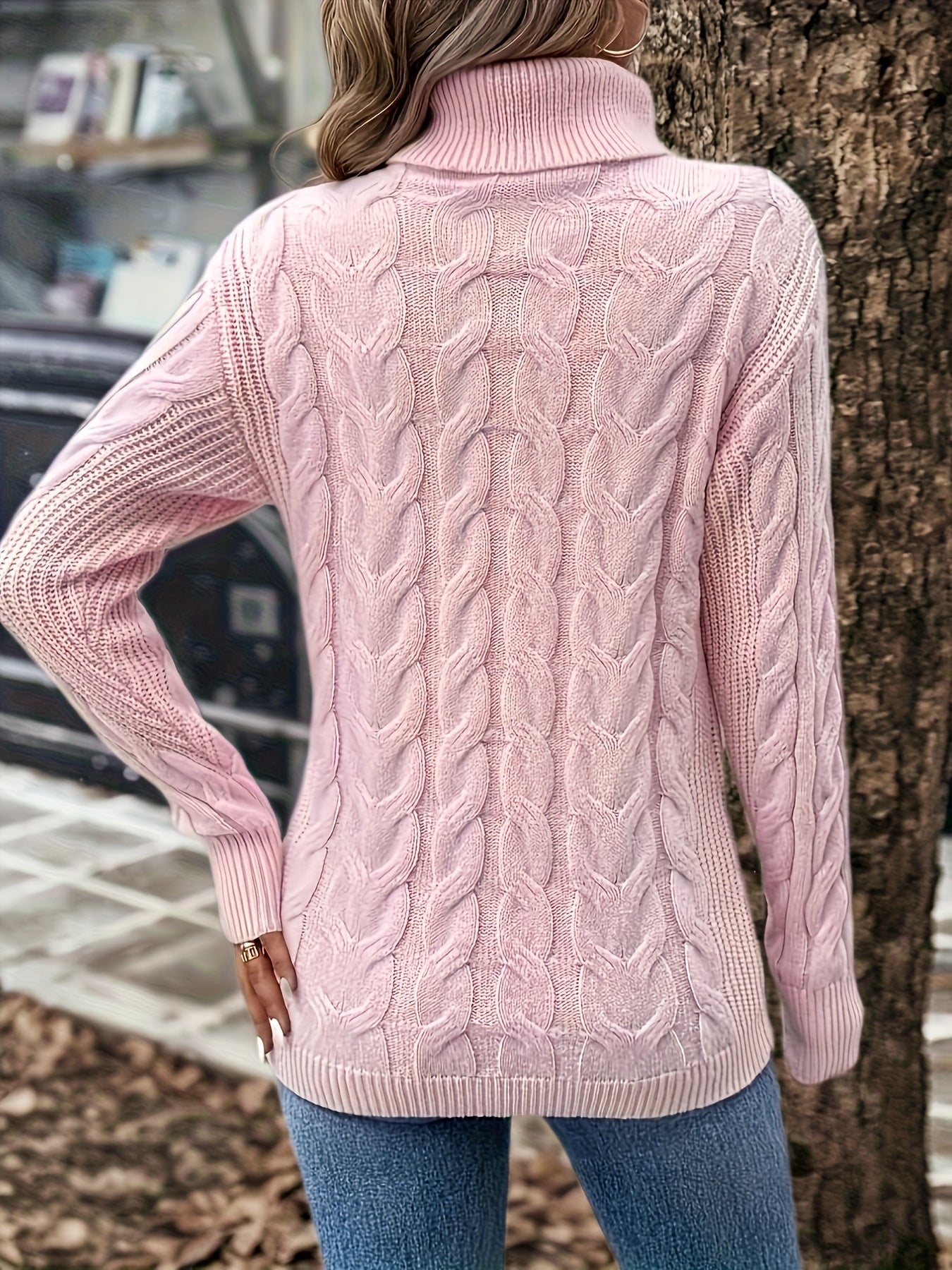 Olwen | Sweater Red Cable-Knit Turtleneck for Women