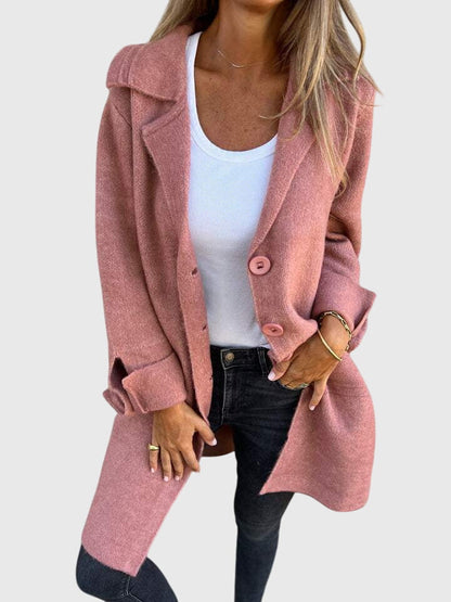 Rosie | Coat Pink Wool-Blend Button-Front Blazer for Women