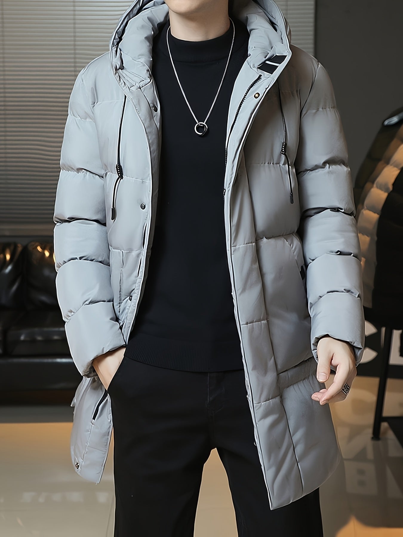 Wilhelmina | Longline Puffer Coat Black Hooded Quilted for Women