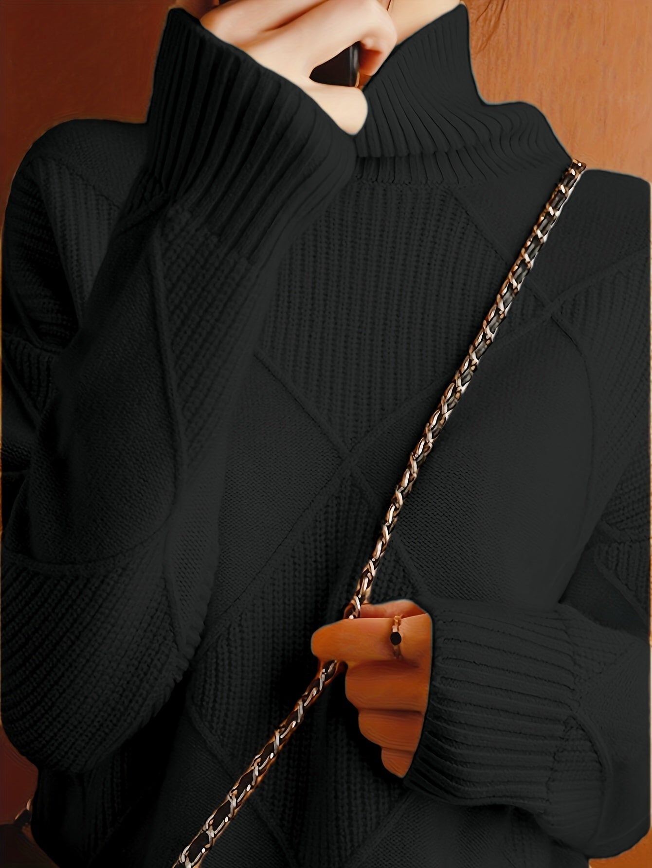 Hebe | Textured Turtleneck Sweater Green Diamond Knit for Women