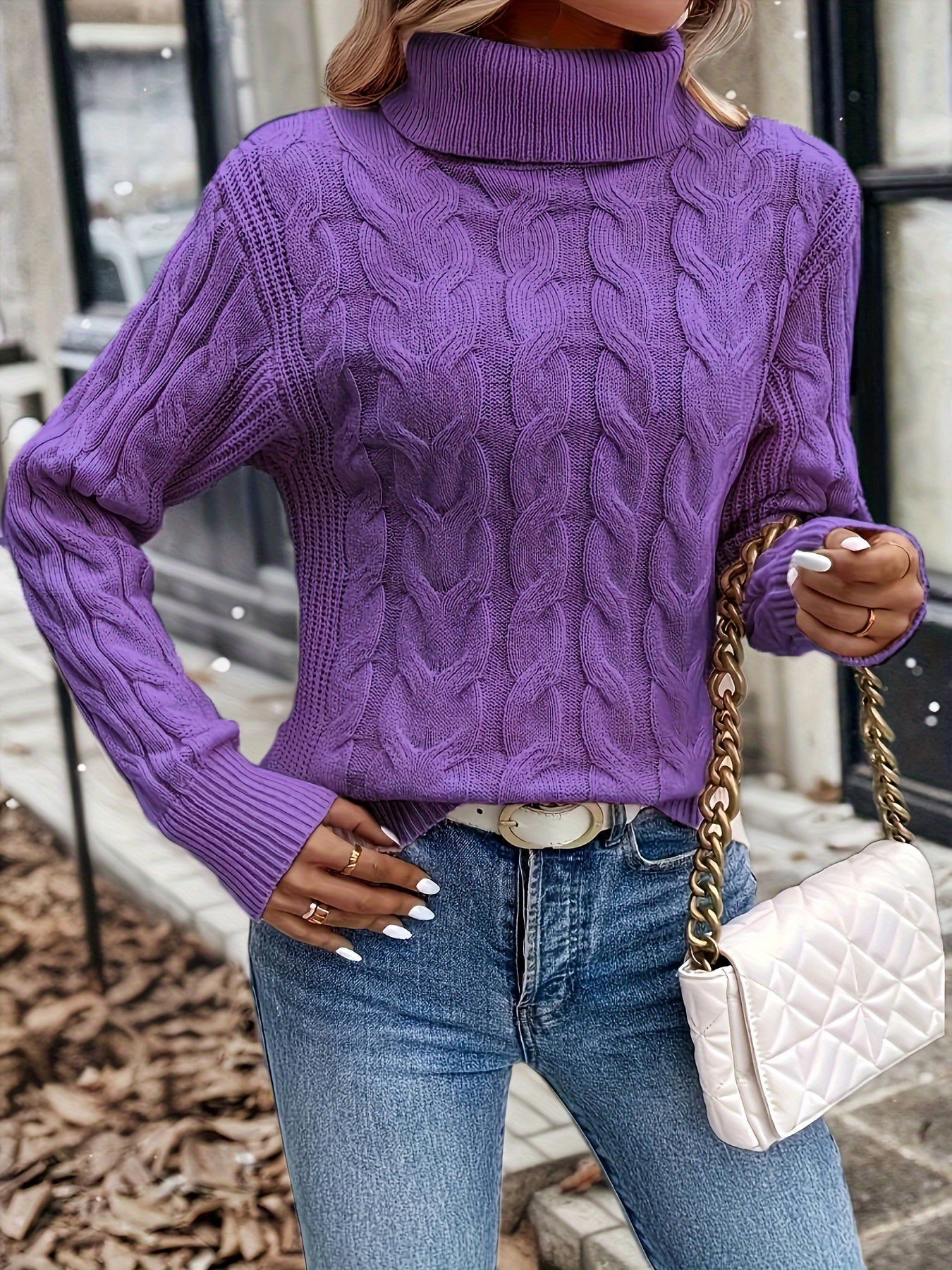 Olwen | Sweater Red Cable-Knit Turtleneck for Women