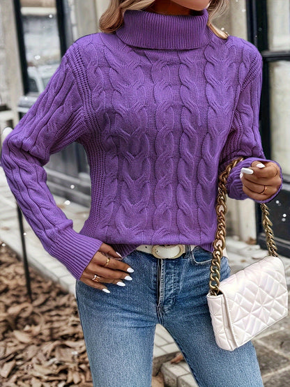 Olwen | Sweater Red Cable-Knit Turtleneck for Women