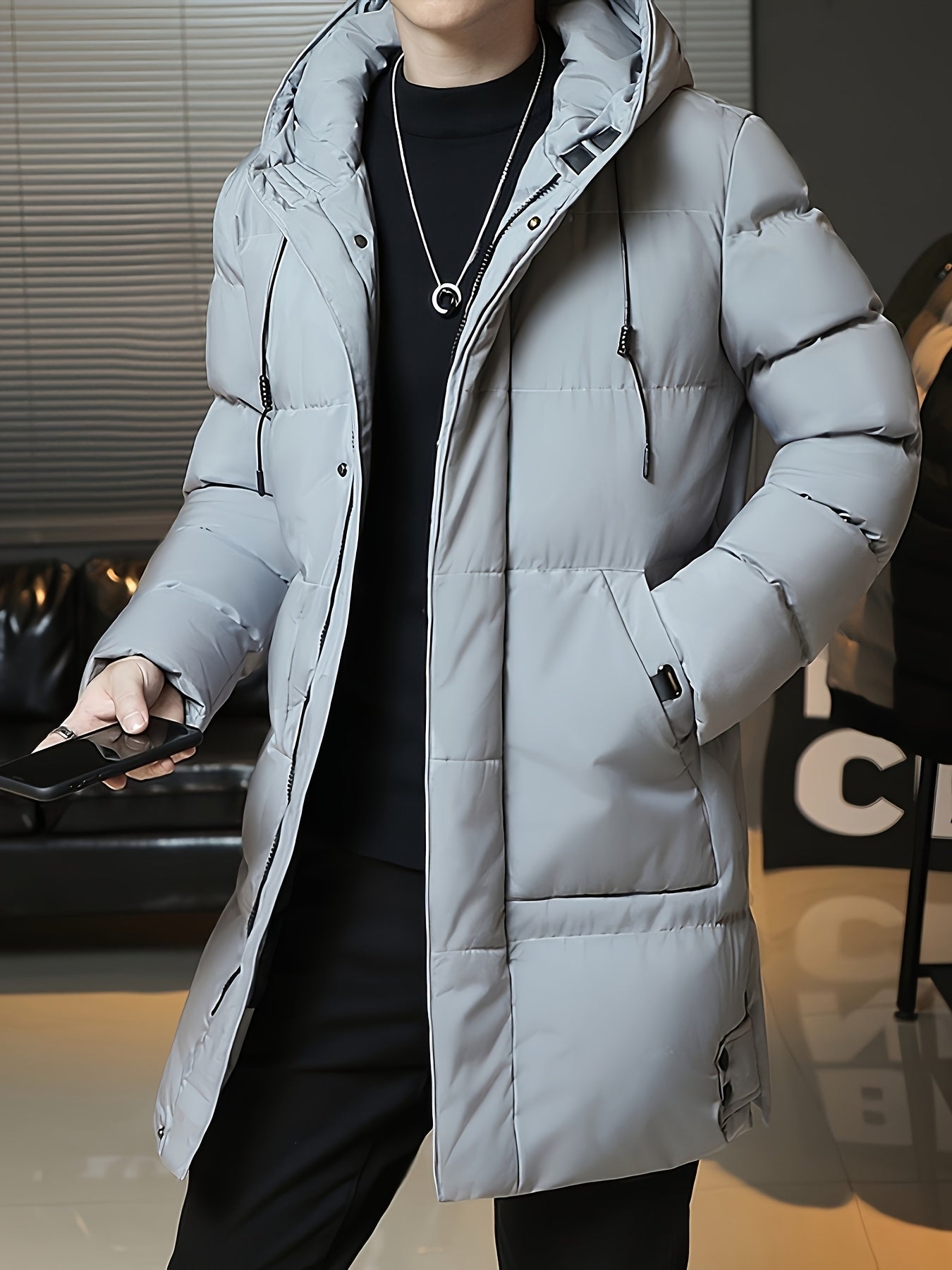 Wilhelmina | Longline Puffer Coat Black Hooded Quilted for Women