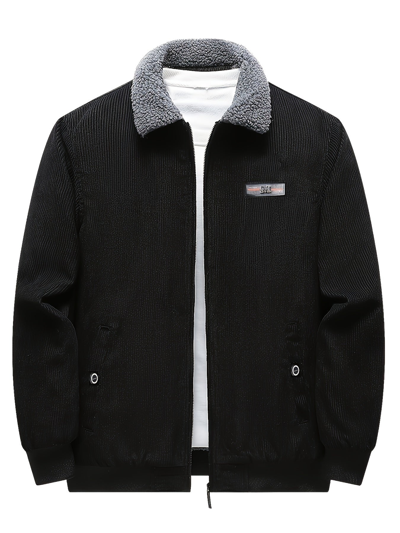 Jemima | Corduroy Jacket Black Sherpa-Lined Zip-Up for Women