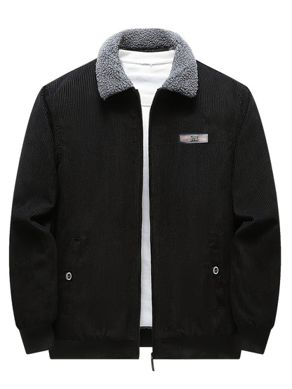 Jemima | Corduroy Jacket Black Sherpa-Lined Zip-Up for Women