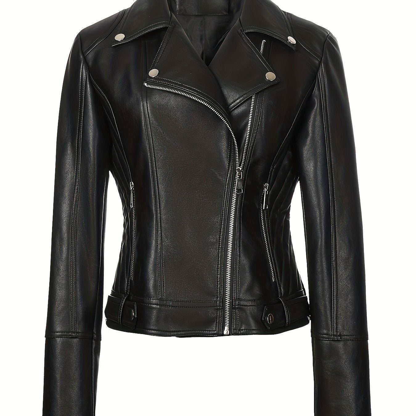 Briony | Biker Jacket Black Faux Leather Asymmetric Zip for Women