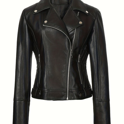 Briony | Biker Jacket Black Faux Leather Asymmetric Zip for Women