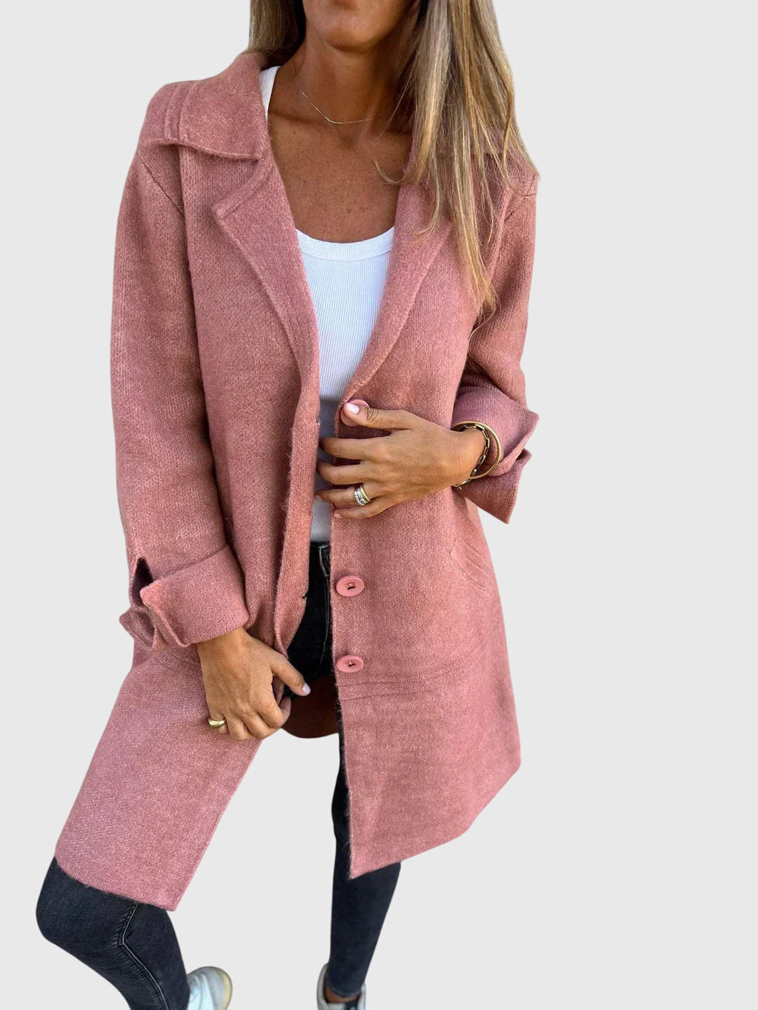 Rosie | Coat Pink Wool-Blend Button-Front Blazer for Women