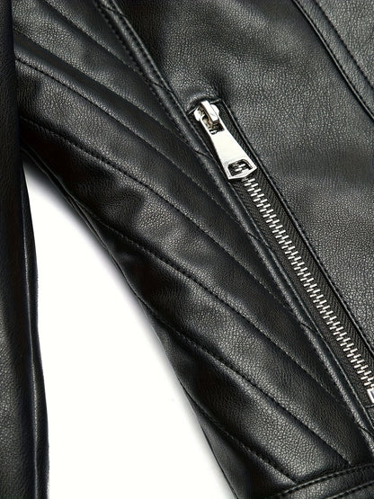 Briony | Biker Jacket Black Faux Leather Asymmetric Zip for Women