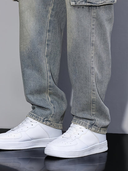 Silas | Cargo Trousers Grey Washed Denim Relaxed Fit for Men