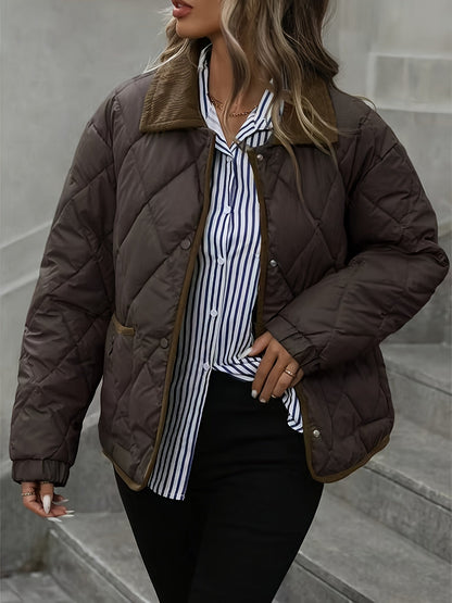Enid | Quilted Jacket Brown Diamond Padded Corduroy Collar for Women