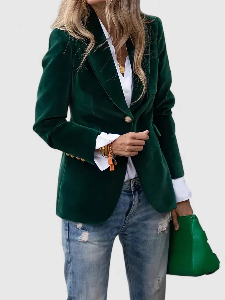 Céleste | Blazer Navy Velvet Single-Button Tailored for Women