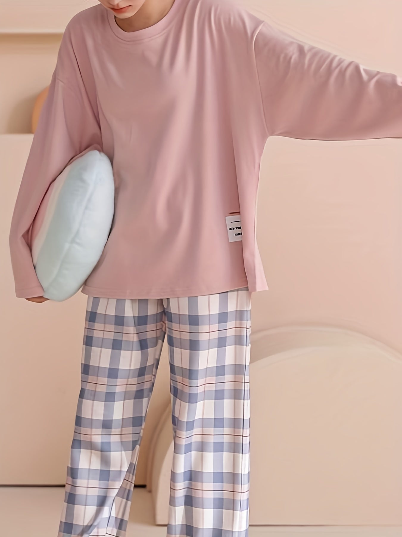Wynne | Loungewear Set Pink Plaid Relaxed for Women