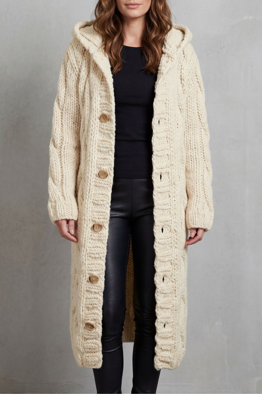 Phoebe | Maxi Hooded Cardigan Coat Blue Chunky Cable Knit Oversized for Women