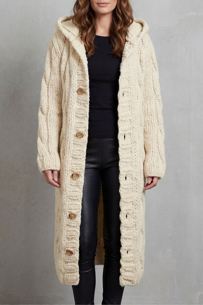 Phoebe | Maxi Hooded Cardigan Coat Blue Chunky Cable Knit Oversized for Women