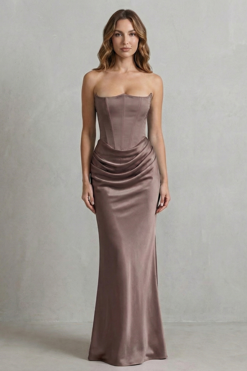 Cicely | Maxi Dress Pink Satin Strapless Corset Draped for Women