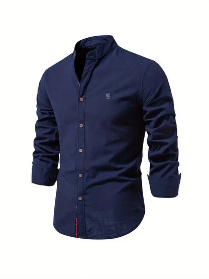 George | Shirt White Linen Stand Collar Long Sleeve for Men