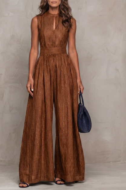 Phoebe | Wide-Leg Jumpsuit Navy Blue Striped Keyhole Sleeveless for Women