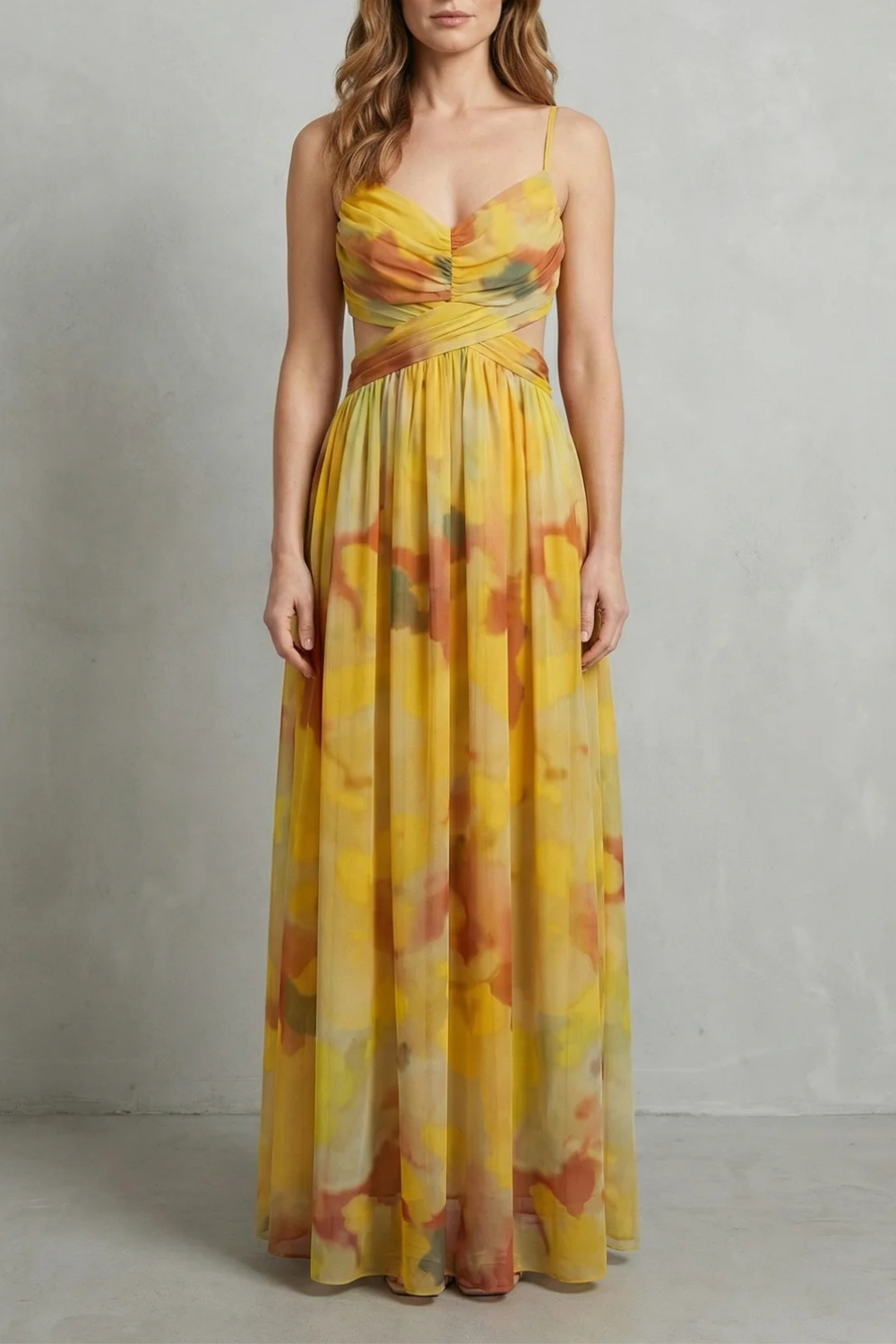 Florrie | Maxi Dress Multicolour Watercolour Tulle V-Neck for Women