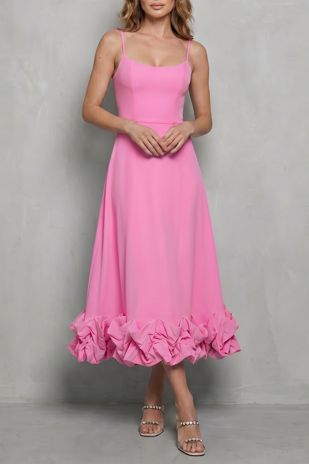 Phoebe | Midi Dress Baby Blue Ruffle Hem Spaghetti Strap for Women