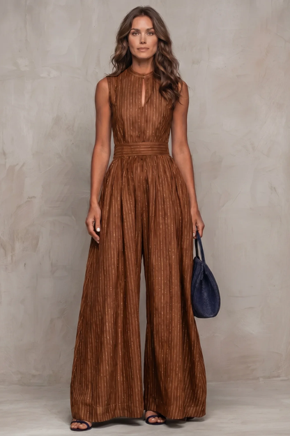 Phoebe | Wide-Leg Jumpsuit Navy Blue Striped Keyhole Sleeveless for Women
