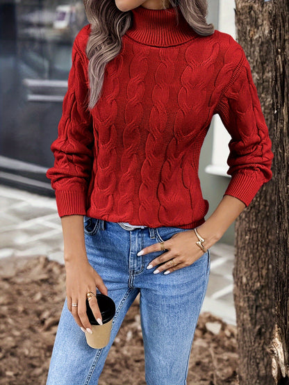 Olwen | Sweater Red Cable-Knit Turtleneck for Women