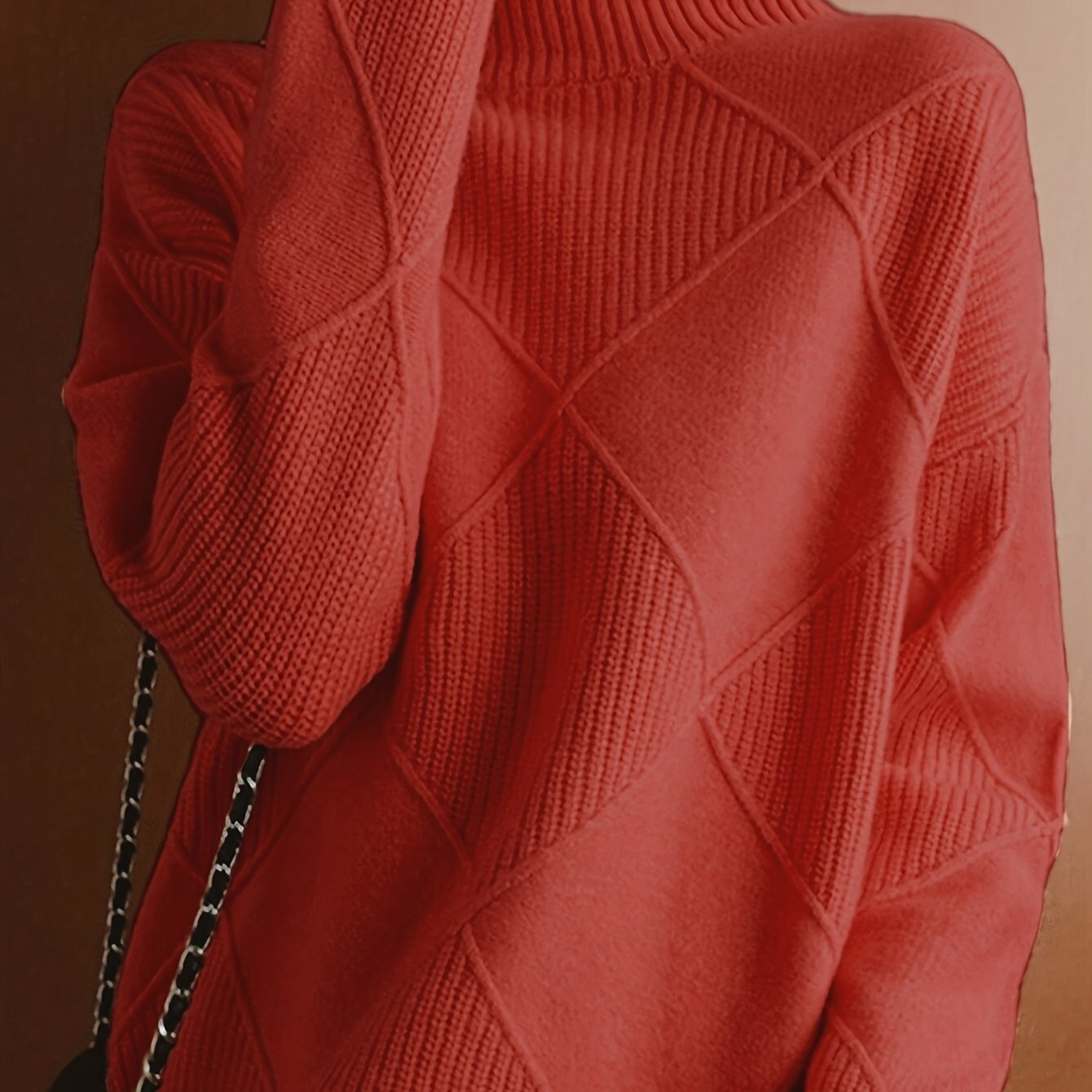 Hebe | Textured Turtleneck Sweater Green Diamond Knit for Women