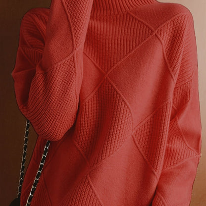Hebe | Textured Turtleneck Sweater Green Diamond Knit for Women