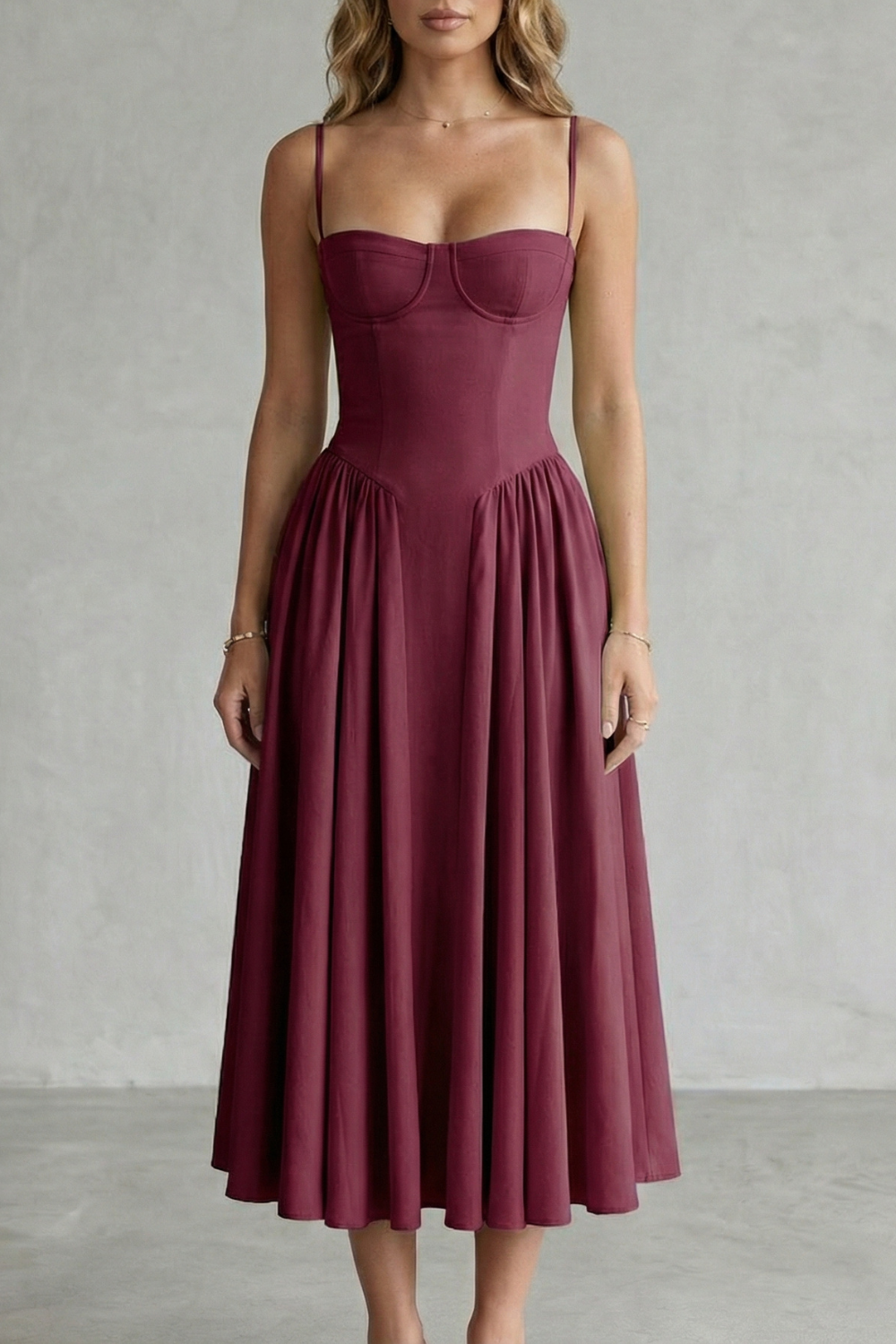 Demelza | Midi Dress Sage Green Structured Corset Pleated for Women