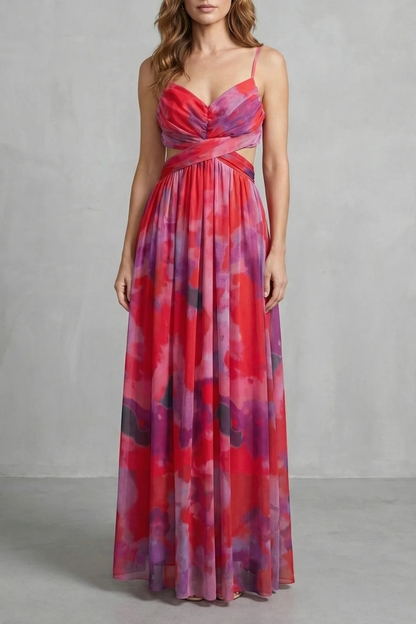 Florrie | Maxi Dress Multicolour Watercolour Tulle V-Neck for Women