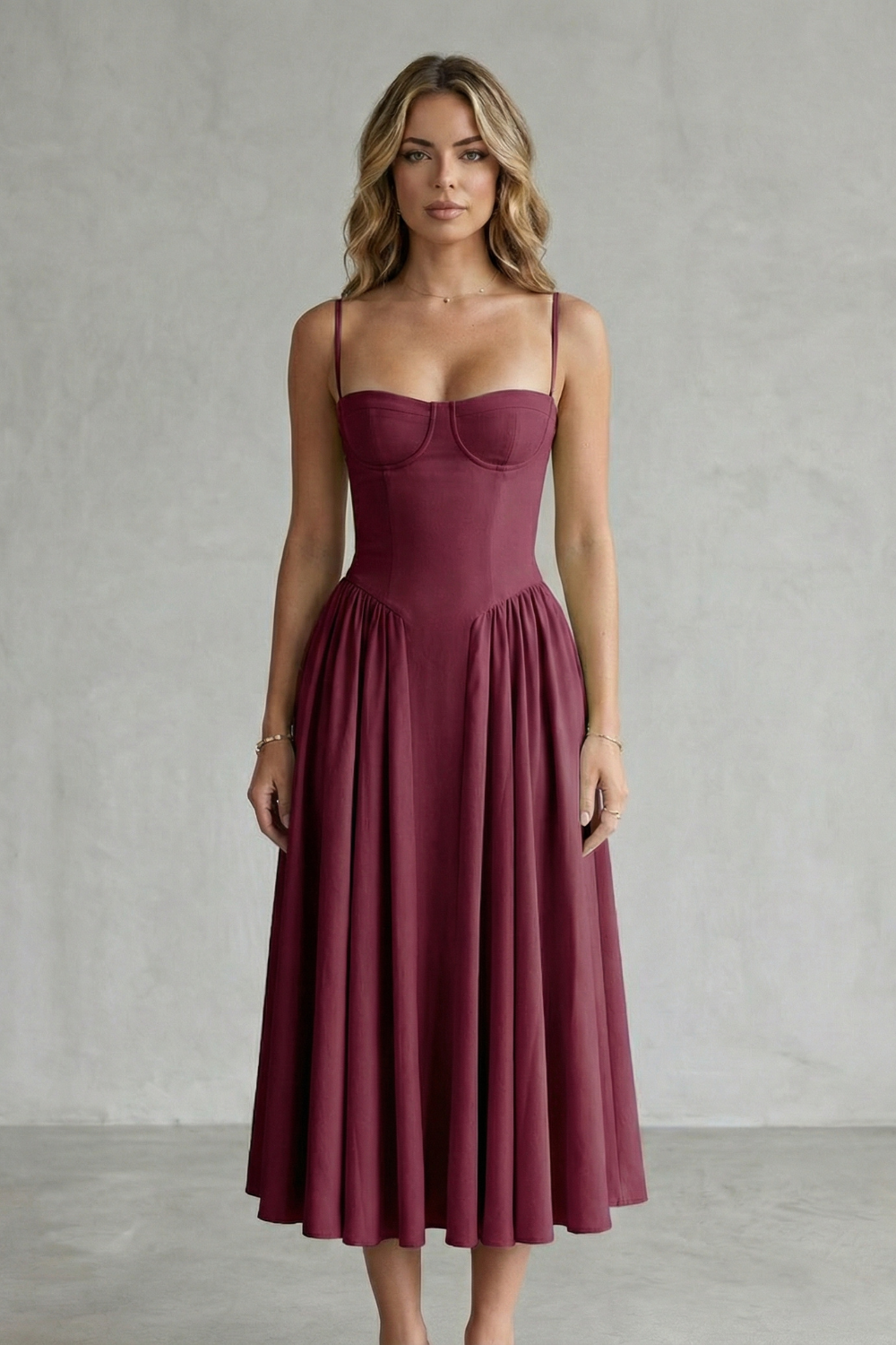 Demelza | Midi Dress Sage Green Structured Corset Pleated for Women
