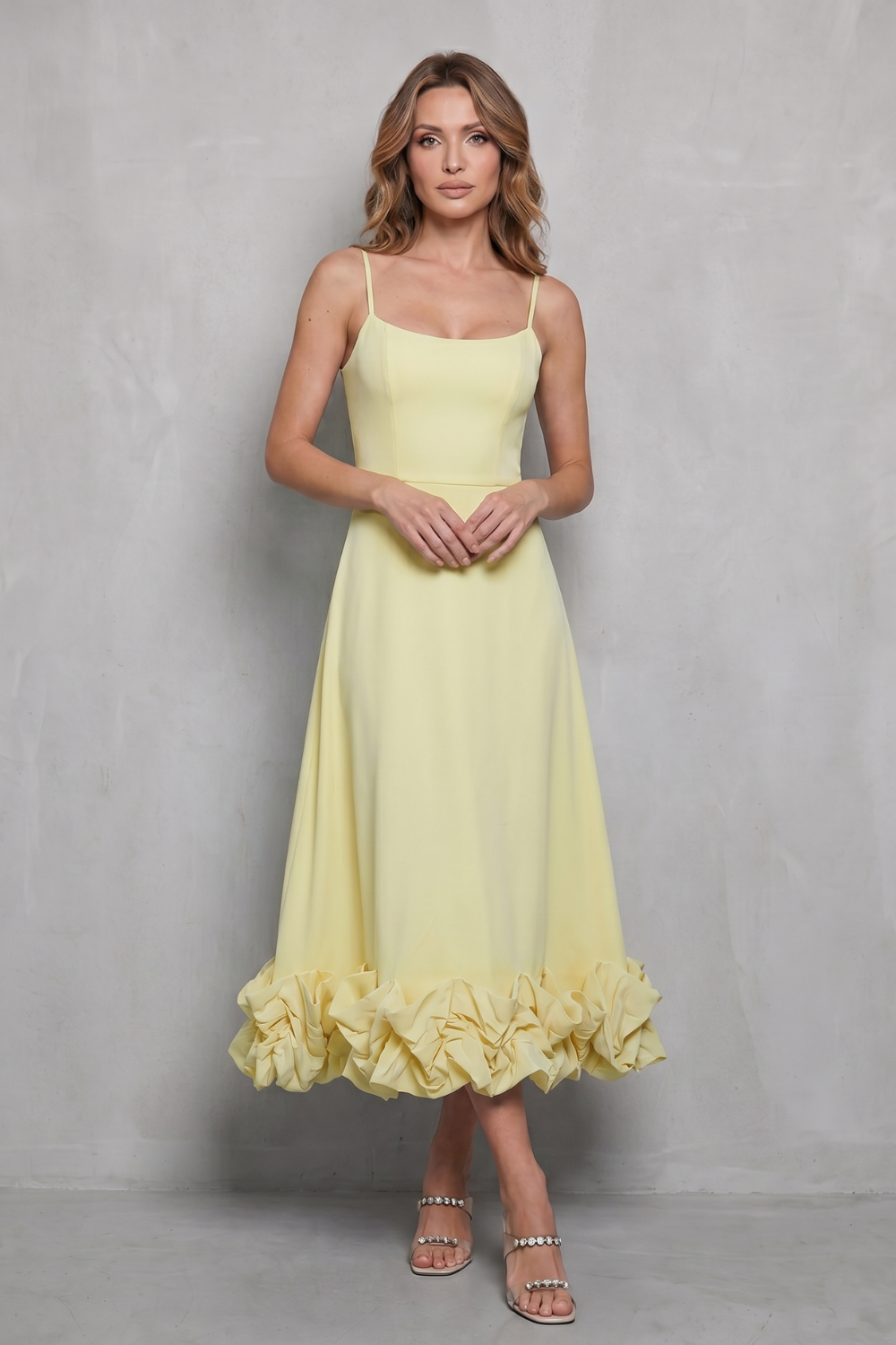Phoebe | Midi Dress Baby Blue Ruffle Hem Spaghetti Strap for Women