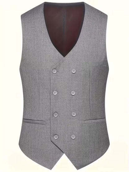 Nathaniel | Suit Black Slim Fit Three-Piece Double-Breasted Waistcoat for Men