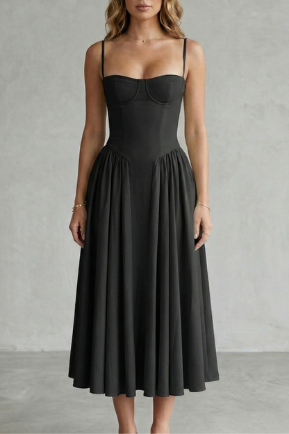 Demelza | Midi Dress Sage Green Structured Corset Pleated for Women