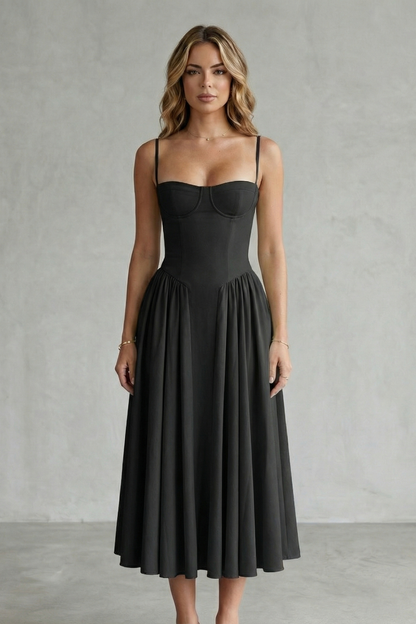 Demelza | Midi Dress Sage Green Structured Corset Pleated for Women